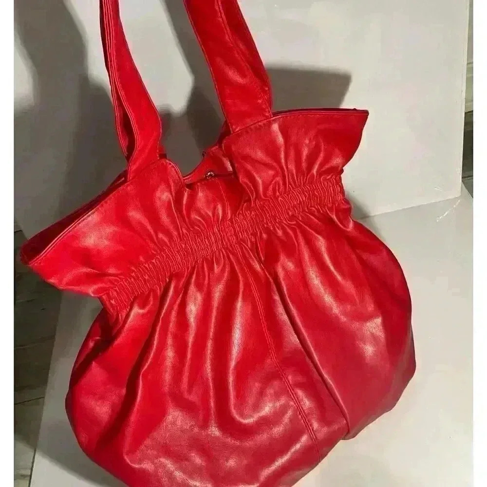 Payless Bow shoulder tote bag Red faux leather bag - Picture 2 of 8